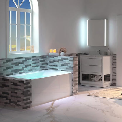 WOODBRIDGE 54" Acrylic Rectangular Alcove Soaking Bathtub in White with Left Drain, Brushed Nickel pop-UP Drain Included BA5430L