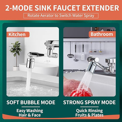 Patented CECEFIN 1080°Swivel Faucet-Extender Sink-Aerator - 2-Mode Splash Water Tap Extension, Kitchen Bathroom 360 Rotate Spray Attachment, Multifunctional Universal Robotic Arm -Wash Hand/Hair/Face
