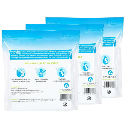 HYGIENJOY-21% Larger,No Rinse Bathing Wipes for Adults-Rinse Free Bath Sponges,Soap Infused,Extra Thick and Dry Shower Wipes for Elderly,For Camping,Hiking,Post Surgery Must Haves, (75 counts)