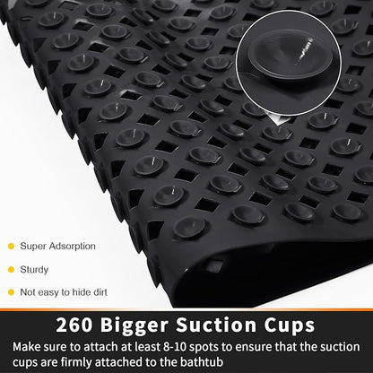 Yimobra Bathtub Mat Non Slip, Super Strong Suction Cups, 27.5"x15.5" Long Shower Mat with Drain Holes, Machine Washable Fast Draining Bath Mats, Bathroom Essentials,Black