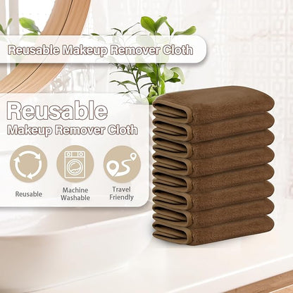 Nugilla Makeup Remover Cloths, 8 Packs Makeup Remover Towels Reusable Face Wash Cloth, Soft Makeup Removal Microfiber Face Cloth for Women(Brown)