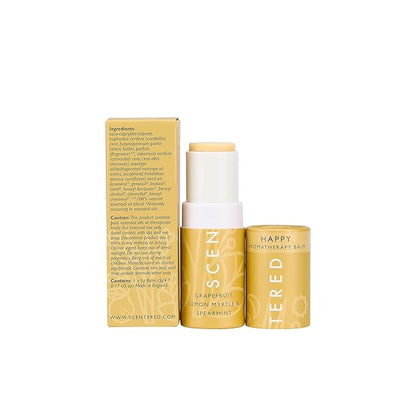 Scentered Aromatherapy Balm Stick - Happy - Mood Boost Roll On Essential Oils Blend for Positive Thinking - Grapefruit, Cedarwood, Lemon Myrtle Essential Oil - Self-Care Stocking Stuffers for Women