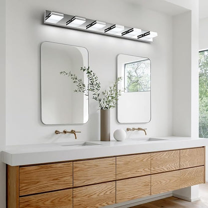 SineRise LED Modern Bathroom Vanity Light Fixtures (6-Light, 48-Inch), Chrome Modern Acrylic Bathroom Wall Lighting Fixtures Over Mirror (Cool White 6000K)