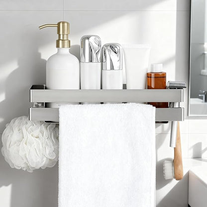 No Drilling Shower Caddy Adhesive Rustproof Bathroom Organizers and Storage Large丨Wall-Mounted Shelves丨Stainless Steel Adhesive Shower Rack for Bathroom Decor & Storage - Silver