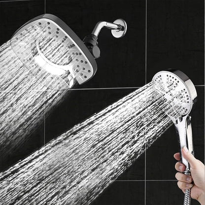 Shower Head with Handheld Spray Combo 2 in 1 Rainfall High Pressure with 59" Rotatable Stainless Steel Hose 9 Spray Modes Detachable Silver