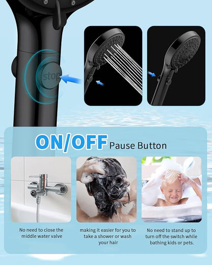 FASDUNT Shower Head with Handheld, High Pressure Handheld Shower Head with 80" Extra Long Stainless Steel Hose & Adjustable Bracket, Showerhead with ON/OFF Switch, Black