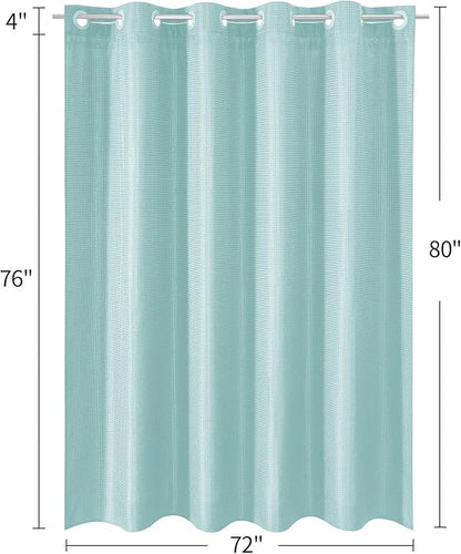 MitoVilla Teal Long Shower Curtain Liner Set 72 x 80, No Hooks Needed 80 inch Long Heavyweight Waffle Fabric Shower Curtain Set with Snap-in Liner for Aqua Hotel Grade Spa-Like Bathroom Decor