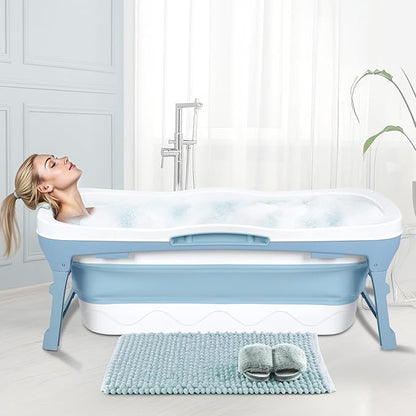 Portable Bathtub for Adult, 56'in Foldable Collapsible Tub, Ergonomically Designed Pop up Bathtub, For the Ultimate Relaxing Soaking Bath, Ideal for Small Spaces - Quick, Effortless Using Bl