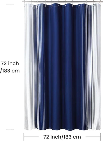 Blue Shower Curtain, Modern Navy Blue and White Gradient Vertical Stripe Waterproof Polyester Shower Curtains for Bathroom, 72x72 Inches