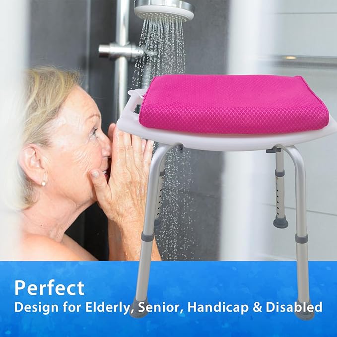 AEROiVi Shower Seat Cushion for Shower Chairs, Transfer Benches in Bathtub, Cushion for Sauna, 3D Mesh Pad with Hook, Slip-Resistant, Design for Elderly, Senior, Handicap Disabled