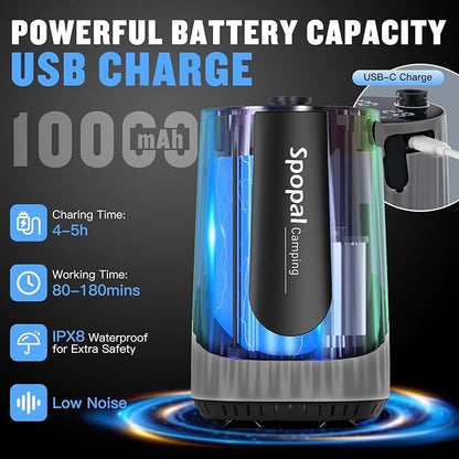 Portable Shower for Camping, [Upgraded] 10000mAh Rechargeable Camping Shower with 5 Adjustable Speeds,Premium LED Display, IPX8 Waterproof Outdoor Shower Kit for Hiking, Car, Pet, Travel