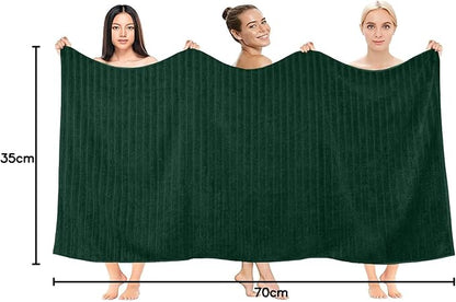 DAN RIVER Pack of 2 Bath Sheet 35x70 Inches, Ribbed Oversized Bath Towels Extra Large, Organic Cotton Towels for Bathroom - Hunter Green