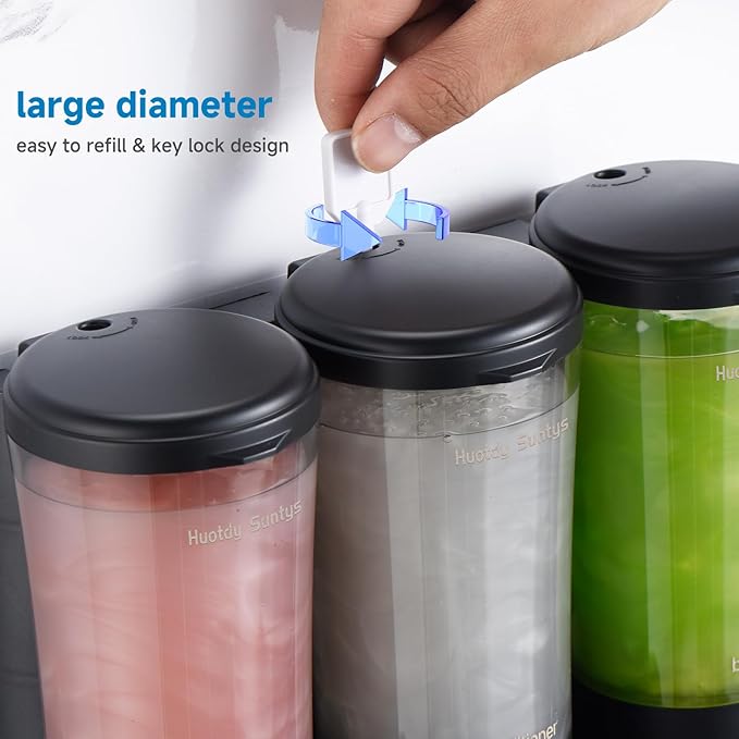 Shampoo and Conditioner Dispenser No Drill Shower Soap Dispenser Wall Mounted Shower Dispenser 3 Chamber with Upgrade Smooth Pump Head Bathroom Body Wash Soap Dispenser Set 450ml*3 Black