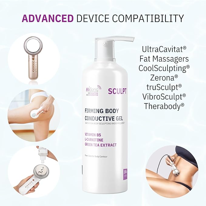 Absonic Sculpt Firming Cavitation Conductive Gel - Toning Gel Enriched with L-Carnitine & Green Tea Extract for Body Cavitation, Sculpting & Tightening Devices - 8.5oz Bottle - Made in USA