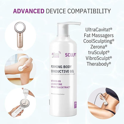 Absonic Sculpt Firming Cavitation Conductive Gel - Toning Gel Enriched with L-Carnitine & Green Tea Extract for Body Cavitation, Sculpting & Tightening Devices - 8.5oz Bottle - Made in USA