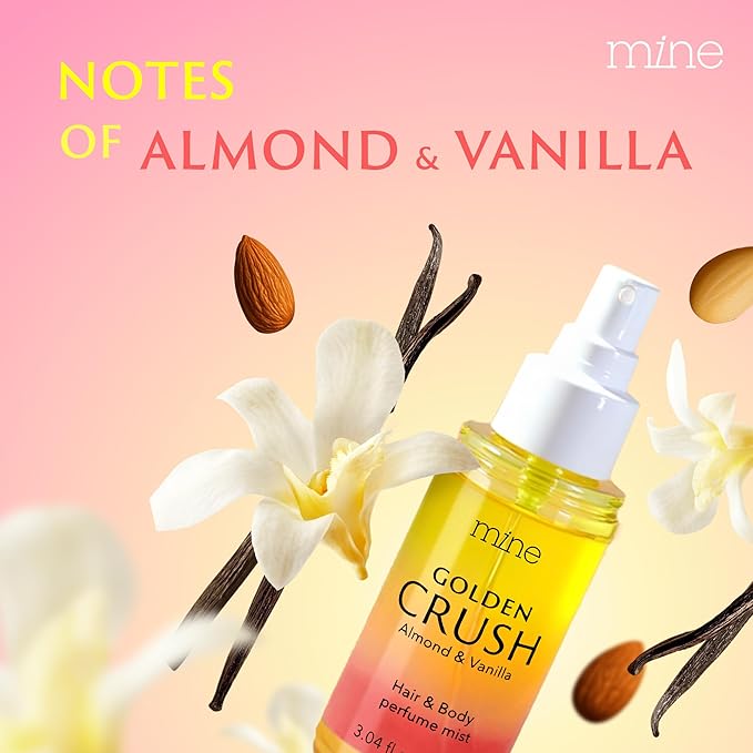 Mine Hair Perfume for Women, Hair and Body Mist - IFRA Safety Certificate, Long Lasting, Lightweight, Freshen Hair, Body & Pillows - Almond & Vanilla Scent - 3.04 oz