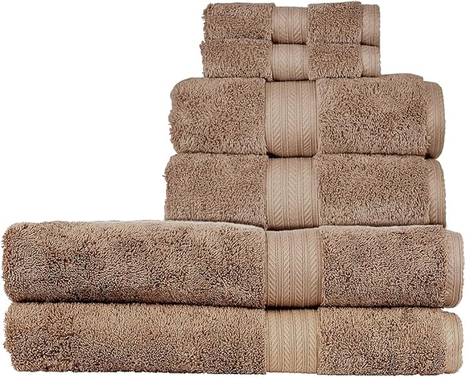 Christy Renaissance 6 Piece Brown Towel Set| 100% Egyptian Cotton | Luxury Bathroom Towels | Soft and Super Absorbent | 675 GSM | 2 Bath Sheet 2 Hand 2 Face | Mink
