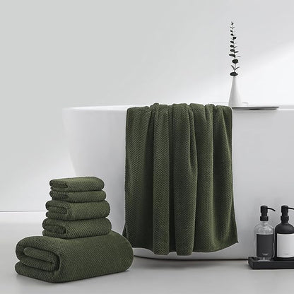 Extra Large Bath Towels Set for Bathroom 30x60 Inches Super Soft Light Weight Quick Dry Microfiber Shower Towels (Green, 6 Piece)