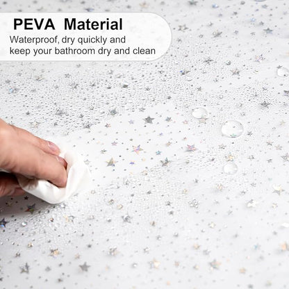 PEVA Shower Curtain, 72 x 72 Water Repellent Premium Bathroom Shower Curtain with 3 Magnetic Weights for Shower Stall, Bathtubs (Star)