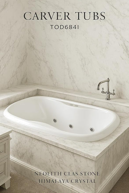 Carver Tubs - TOD6841 - Modern Acrylic Fiberglass Whirlpool Tub Water Massage Bathtub, w/ 12 Jet - White Acrylic Spacious Two Person Oval Tub - Deep Relaxing Soak - 68"L x 41"W x 20"H