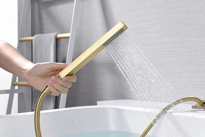 SUMERAIN Roman Tub Faucet Set 5 Holes Deck Mount Waterfall Bathtub Faucet with Handheld Shower Brushed Gold