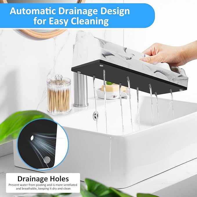 Bathroom Organizer Countertop, White Marble Toothbrush Holders for Bathrooms with 3PCS Qtip Holder Dispenser, Toothbrush and Toothpaste Holder for Bathroom Counter Organization Storage Vanity