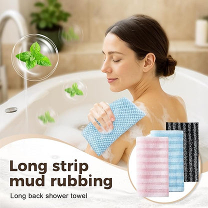 Exfoliating Shower Towel, 2026 Upgraded Exfoliating Washcloth, Body Back Scrubber for Shower, Long Scrub Towel for Women Men Full Body Exfoliator (Black)