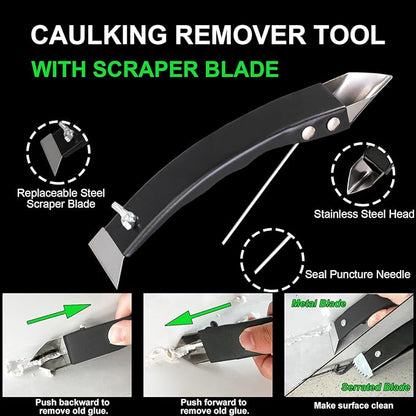Silicone Caulking Tool Kit, Stainless Steel Caulk Remover & Grout Removal Tool, Sealant Finishing Kit with 3 Glass Glue Angle Scrapers for Kitchen Bathroom Window Sink Tile Joint