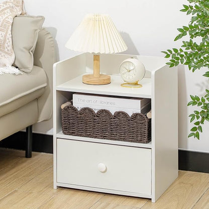 CubesLand Paper Rope Scalloped Edge Shelves Baskets Set 2, Idea for Over Toilet Storage Shelf, End Table, Nightstand, Toilet Tank Basket with 2 Wood Handle, Stylist&Useful Both Storage&Decor, Brown