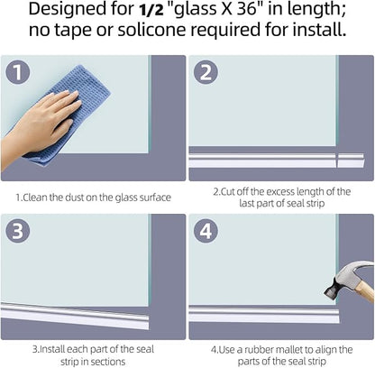 POZIA Shower Door Bottom Seal Frameless Glass Shower Door Seal Strip Clear Vinyl Durable Stop Shower Leaks and Create a Water Barrier Ultra Clear (2PACK-1/2in)