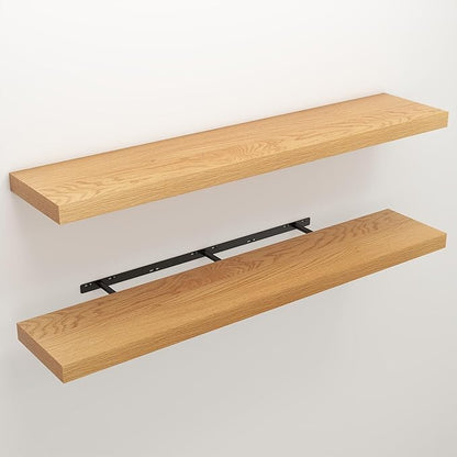 Floating Shelves for Wall, 9.3" Deep Wall Mounted Wood Shelves for Bathroom, Bedroom, Living Room, Kitchen, Hanging Shelf for Books/Storage/Room Decor (Oak, 48")
