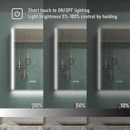 WELLFOR 60" x 30" LED Mirrored Bathroom Cabinet, Mirror Medicine Cabinet with Lights, Defogging LED Mirror Cabinet with Outlets & USB Ports, Surface Mounted, Three Doors, Hardwired Connected