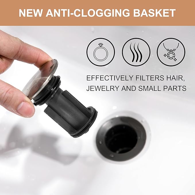 KENES Bathroom Vessel Sink Pop Up Drain Without Overflow Assembly, Lavatory Vanity Sink Drain Stopper,Anti-Clogging Drain Strainer, Brushed Nickel, KE-P300A