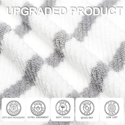 Grey and White Bath Towels (4PC, Large 30"x56") - Cotton | Hotel Quality | Lightweight | Thick | Soft | Absorb, Striped Towels for Bathroom, Quick Dry Towel for Shower, Gray and White Stripe