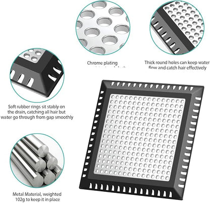 Shower Hair Catcher/Drain Strainer/Drain Hair Catcher Shower Cover for Bathroom Floor Drain, Stainless Steel and Silicone (4 inch, Black)
