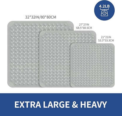 OTHWAY Square Shower Mat 32x32, TPE Non-Slip Shower Mats with Drain Holes and Suction Cups, Walk-in Mat for Inside Shower Stall, Anti-Slip for Elderly Kids (Dark Grey)