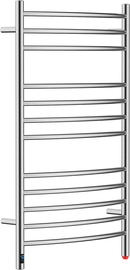 HEATGENE Electric Towel Warmer with Built-in Timer & Temperature Control, Wall-Mounted 12-Bar Large Towel Rack, Plug-in/Hardwired Heated Towel Rail for Bathroom - Brushed