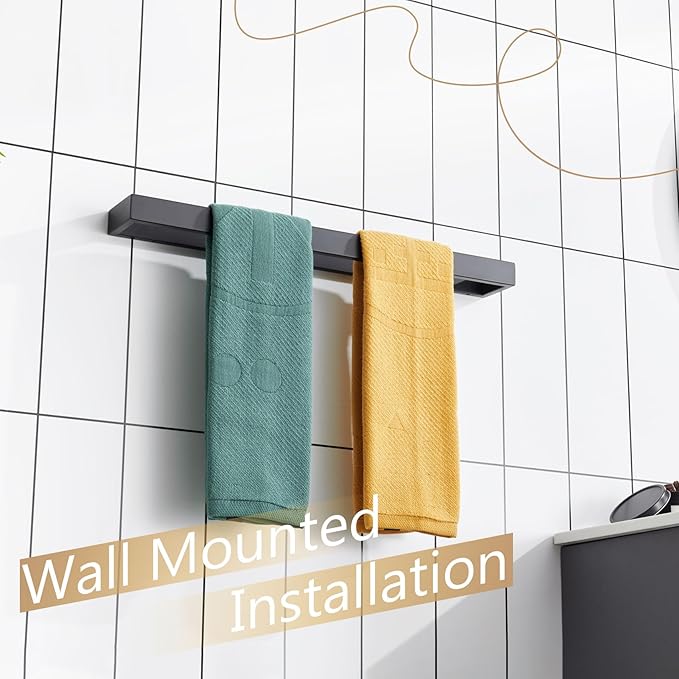 KOKOSIRI Towel Bar Matte Black Bath Towel Holder 24-Inch Kitchen Rack Stainless Steel for Bathroom Hardware Wall Mounted, 1 Pack B4008BK-L24