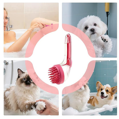 Pet Bathing Brush – Gentle Dog And Cat Scrubber With Integrated Soap Dispenser, Massage Cleansing Tool | Perfect For Puppies Kittens Cats, Home Use, Travel, Pool And Beach Bathing, Grooming Sessions