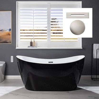 WOODBRIDGE 59" Acrylic Freestanding Bathtub Contemporary Soaking Tub, Black Acrylic(Brushed Nickel Drain/Overflow),BTA1816-BN