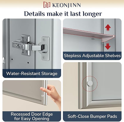 Keonjinn 30 x 26 Inch Bathroom Medicine Cabinet with Mirror, Assembly Required, Combined Double Doors Wall Cabinets, Flexiable Ample Storage, Recessed or Surface Mount, Soft Closing