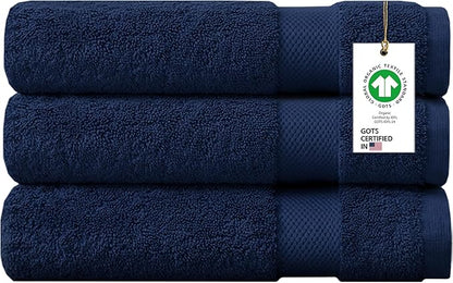 Delara 100% Organic Cotton Towels 650 GSM Plush Feather Touch Quick Dry Bath Sheet, Pack of 3 GOTS Certified, Oeko-Tex Green Certified, Organic Cotton Bath Sheet, 36"X70"