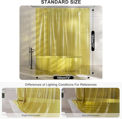AmazerBath Yellow Shower Curtain Liner Heavy Duty, 100% EVA Clear Shower Curtain and Liner 2-in-1, 72x72 Luxury Plastic Weighted Bathroom Shower Liner, 12 Rustproof Grommets & 3 Heavyweight Stones