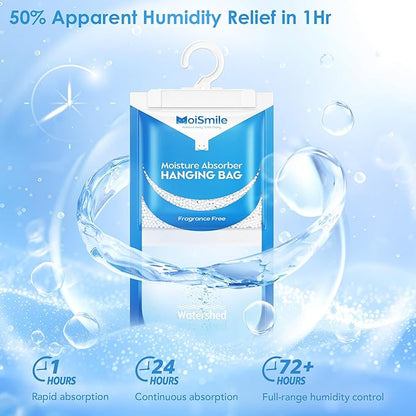 Moisture Absorbers 30 Pack Fragrance Free, Hanging Closet Dehumidifier Bags, Humidity Absorber, Compact Eliminates Odors Humidity Packs for Car, Bathroom, Bedroom, Basement, 9.8OZ