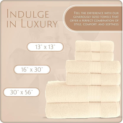 MAURA Basics Bath Towel Sets for Bathroom with Hanging Hook Loops. 2 Bath Towels, 2 Hand Towels, 2 Washcloths, Soft, Durable, Long Lasting and Absorbent Towels Set, Cream