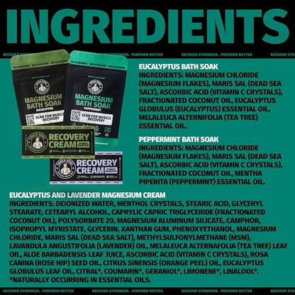 Coach Soak Magnesium Bath Flakes Mint & Lotion Trial Pack - Absorbing Magnesium Cream with Menthol - 0.18 lb (4 Pack) - Mixed Scents