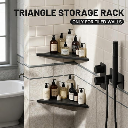 Corner Shower Shelves 10" Matte Black, 2 Pack 304 Stainless Steel Shower Corner Shelf Recessed Slot Design, Wall Mount Triangle Shower Caddy for Bathroom, Kitchen Organization