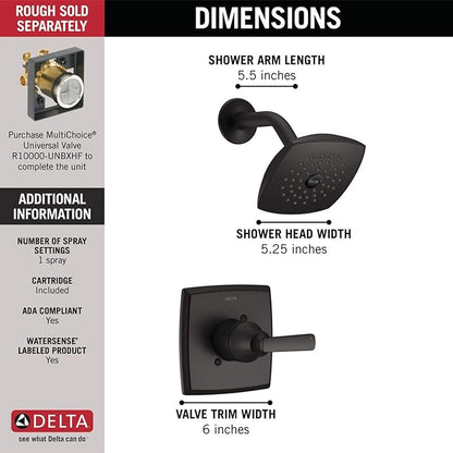 Delta Ashlyn 14 Series Shower Faucet Set, Matte Black Shower Head and Handle Set, Valve Trim Kit, Matte Black T14264-BL (Valve Not Included)