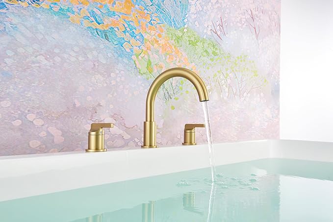 SITGES Brushed Gold High-Arc Bathtub Faucet,Solid Brass,2-Handle Deck Mount Tub Faucet,3-Hole Roman Bath Tub Faucet Set with Valve