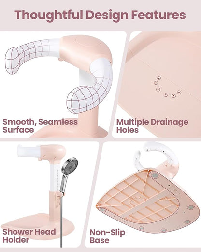 Baby Shower Stand for Infant to Toddler 6–36 Months, Baby Bath Stand Support with Adjustable Height, Anti-Slip Stable Design, Multi-Purpose Toddler Bath Helper, Infant Shower Gifts,Pink